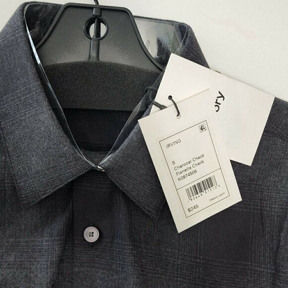 THEORY Men's Irving - S, M, L, XL -  Flannel Check Sport Shirt - Charcoal Check - Picture 6 of 8